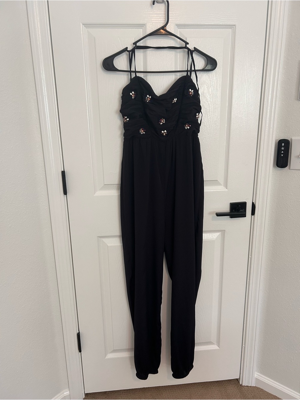 Zara Navy Blue Embellished Halter Jumpsuit